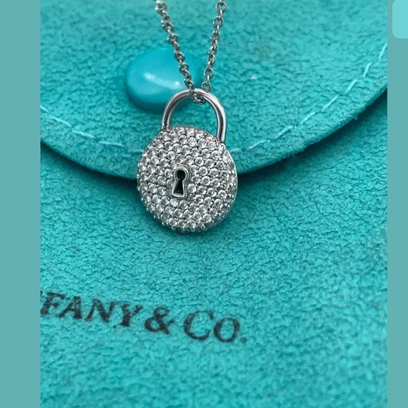 TIFFANY & CO ROUND PAVE DIAMOND LOCK NECKLACE - Picture 3 of 16